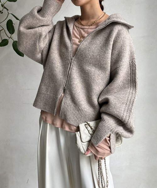 DouDou（ドゥドゥ）の「【WEB限定】ダブルジップニットブルゾン（カーディガン/ボレロ・レディース・ベージュ/チャコールグレー/ブラック・FREE）」の9枚目の写真