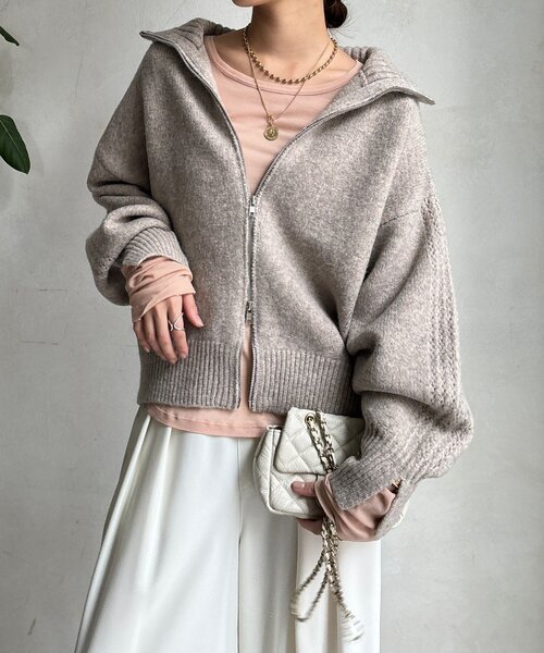 DouDou（ドゥドゥ）の「【WEB限定】ダブルジップニットブルゾン（カーディガン/ボレロ・レディース・ベージュ/チャコールグレー/ブラック・FREE）」の10枚目の写真