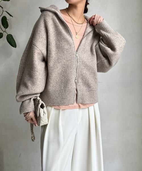 DouDou（ドゥドゥ）の「【WEB限定】ダブルジップニットブルゾン（カーディガン/ボレロ・レディース・ベージュ/チャコールグレー/ブラック・FREE）」の19枚目の写真