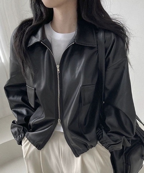 セール】ダブルジップ ショート丈PUジャケット（ブルゾン）｜lilful