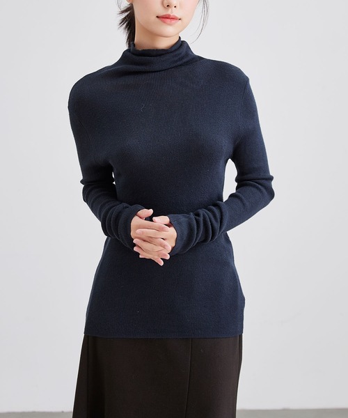 Lace Ladies(レースレディース)の「ハイネック ベーシック リブ ニット プルオーバー(ニット/セーター・レディース・ブラック/アイボリー/ブラウン/チャコールグレー/グレー・FREE)」の3枚目の写真