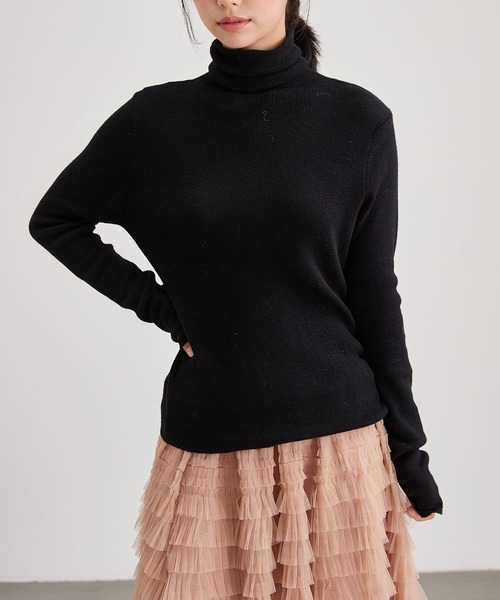 Lace Ladies(レースレディース)の「ハイネック ベーシック リブ ニット プルオーバー(ニット/セーター・レディース・ブラック/アイボリー/ブラウン/チャコールグレー/グレー・FREE)」の1枚目の写真