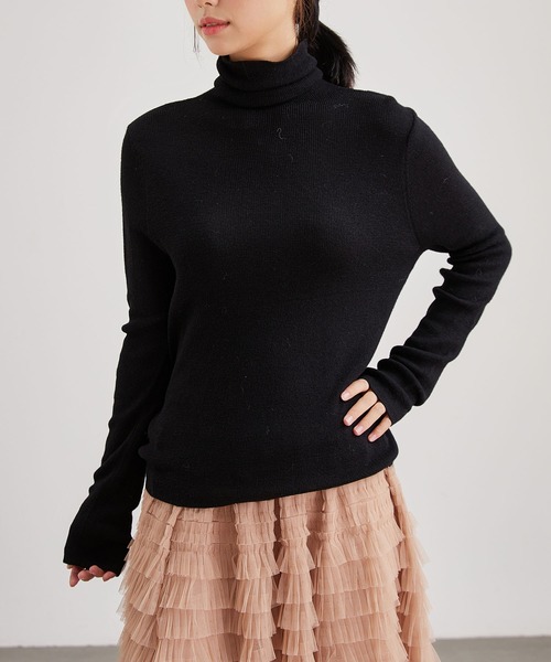 Lace Ladies(レースレディース)の「ハイネック ベーシック リブ ニット プルオーバー(ニット/セーター・レディース・ブラック/アイボリー/ブラウン/チャコールグレー/グレー・FREE)」の7枚目の写真