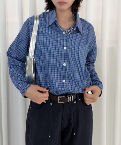 mebole(メボレ)の「ブルーチェックシャツ(シャツ/ブラウス・レディース・ブルー・FREE)」の1枚目の写真