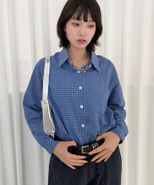 mebole(メボレ)の「ブルーチェックシャツ(シャツ/ブラウス・レディース・ブルー・FREE)」の2枚目の写真