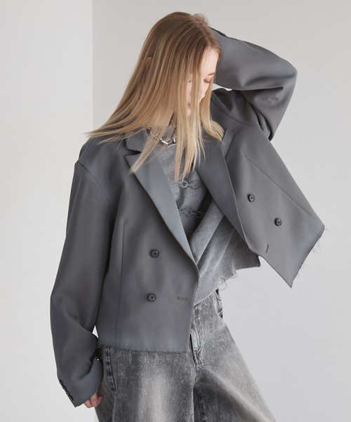 Spielio（シュピーリオ）の「【Spielio】Cut off design tailored jacket / カットオフデザインテーラードジャケット（テーラードジャケット・メンズ・ブラック/グレー・L/M/S）」の3枚目の写真