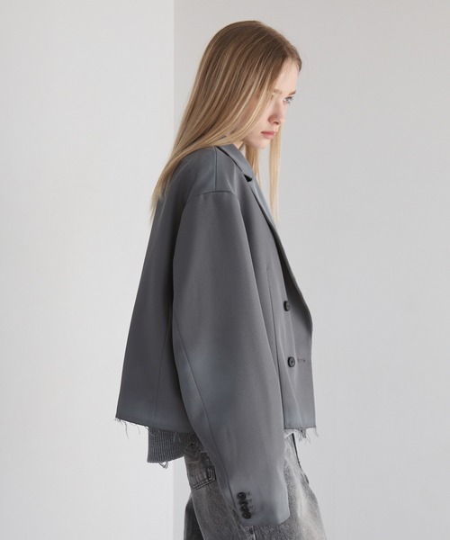 Spielio（シュピーリオ）の「【Spielio】Cut off design tailored jacket / カットオフデザインテーラードジャケット（テーラードジャケット・メンズ・ブラック/グレー・L/M/S）」の4枚目の写真