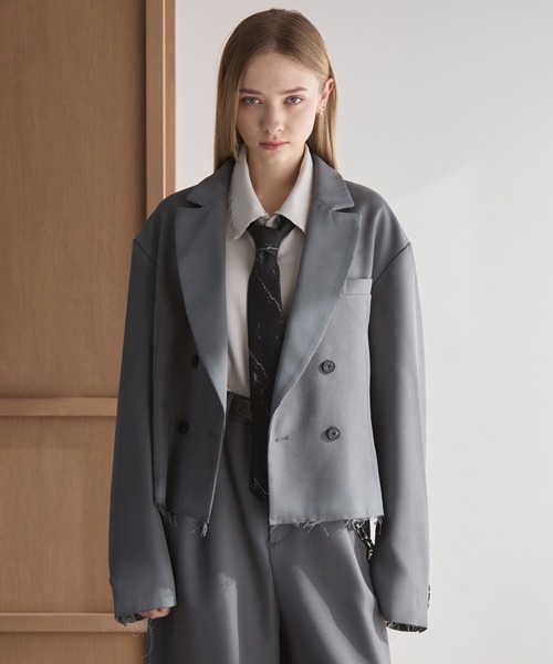 Spielio（シュピーリオ）の「【Spielio】Cut off design tailored jacket / カットオフデザインテーラードジャケット（テーラードジャケット・メンズ・ブラック/グレー・L/M/S）」の5枚目の写真