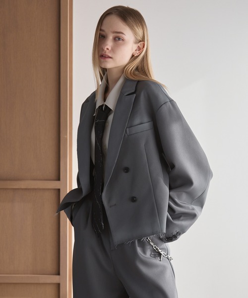 Spielio（シュピーリオ）の「【Spielio】Cut off design tailored jacket / カットオフデザインテーラードジャケット（テーラードジャケット・メンズ・ブラック/グレー・L/M/S）」の8枚目の写真