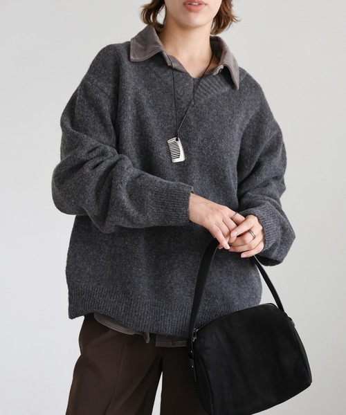 select MOCA(セレクトモカ)の「シンプルVネックニット(ニット/セーター・レディース・ブラウン/チャコールグレー/アイボリー・FREE)」の2枚目の写真