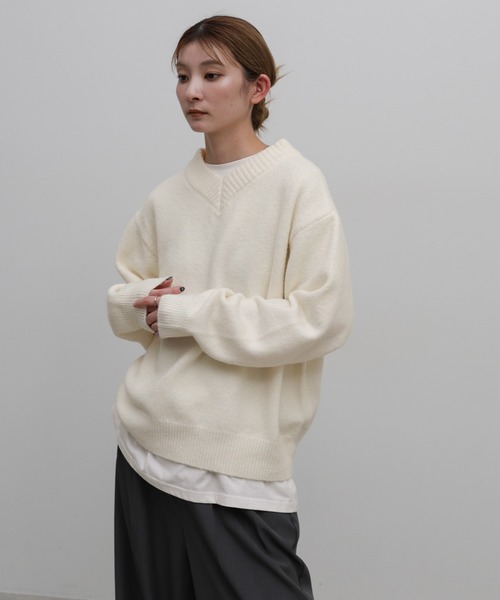select MOCA(セレクトモカ)の「【新色追加】シンプルVネックニット(ニット/セーター・レディース・ブラウン/チャコールグレー/アイボリー/グリーン/ナチュラル・FREE)」の19枚目の写真