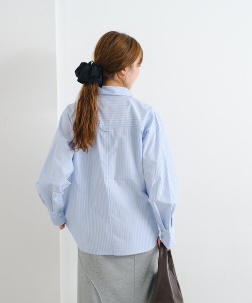 Kastane（カスタネ）の「*【チェック&ストライプ】B フリルシャツ（シャツ/ブラウス・レディース・サックスブルー/ネイビー/ベージュ・FREE）」の5枚目の写真