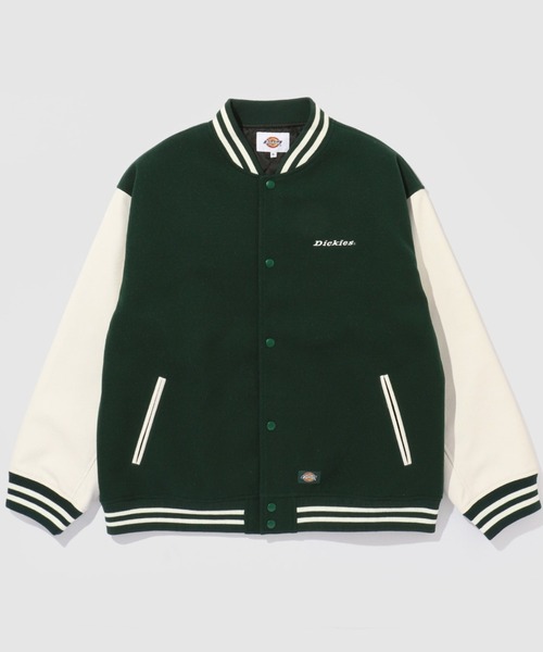 ディッキーズ Dickies スタジャン　レザージャケット　刺繍　緑 Dickies/ディッキーズ ロゴ刺繍切替スタジャン（スタジャン）｜Dickies