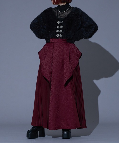 Ellno de Mavie(エルノデメヴィ)の「【mihoコラボ】ジャガードキリカエラッフルプリーツスカート/setup対応(スカート・レディース・ブラック/ボルドー・FREE)」の3枚目の写真