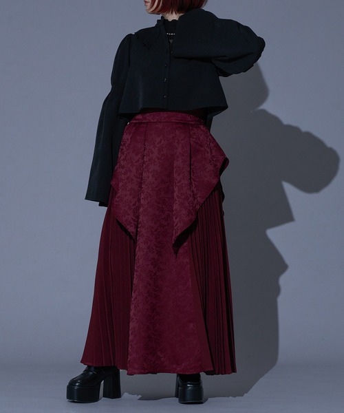 Ellno de Mavie(エルノデメヴィ)の「【mihoコラボ】ジャガードキリカエラッフルプリーツスカート/setup対応(スカート・レディース・ブラック/ボルドー・FREE)」の19枚目の写真