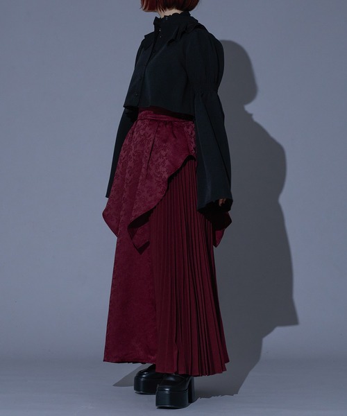 Ellno de Mavie(エルノデメヴィ)の「【mihoコラボ】ジャガードキリカエラッフルプリーツスカート/setup対応(スカート・レディース・ブラック/ボルドー・FREE)」の20枚目の写真