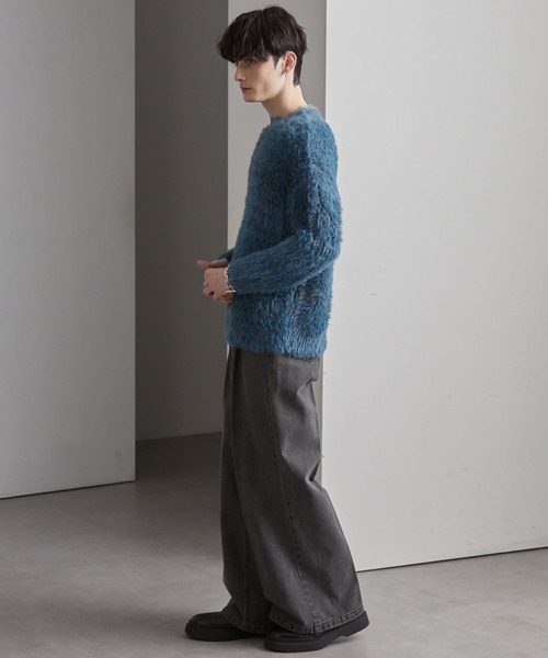 完売MONOTONE グラデパターン ニット ミックスシャギー グラデーション オーバーサイズ クルーネック ニット