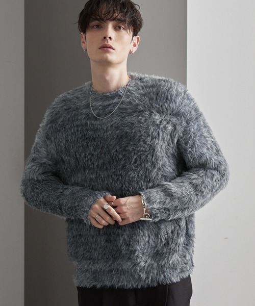 ミックスシャギー グラデーション オーバーサイズ クルーネック ニット