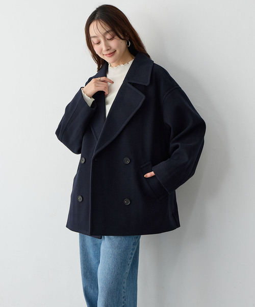 evernavy エバーネイビー ピーコート Pコート M ブラック andme セール】【anyfee/大きいサイズ】ミディ丈Pコート（ピーコート