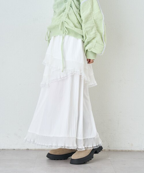 w closet(ダブルクローゼット)の「イレヘムレースロングスカート(スカート・レディース・オフホワイト/ブラック・FREE)」の4枚目の写真