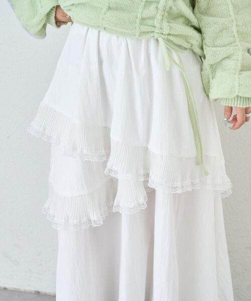 w closet(ダブルクローゼット)の「イレヘムレースロングスカート(スカート・レディース・オフホワイト/ブラック・FREE)」の6枚目の写真