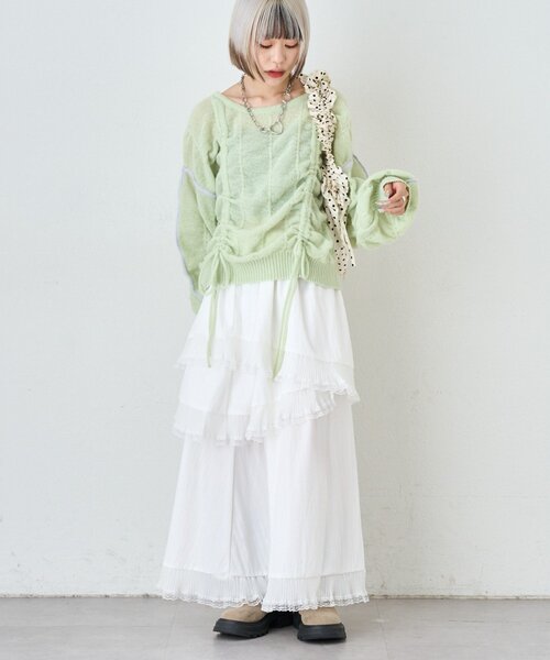 w closet(ダブルクローゼット)の「イレヘムレースロングスカート(スカート・レディース・オフホワイト/ブラック・FREE)」の8枚目の写真