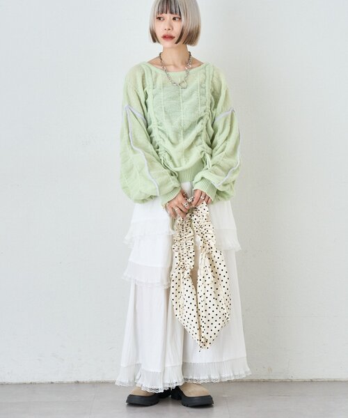 w closet(ダブルクローゼット)の「イレヘムレースロングスカート(スカート・レディース・オフホワイト/ブラック・FREE)」の10枚目の写真