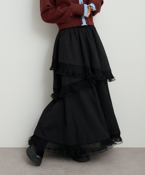 w closet(ダブルクローゼット)の「イレヘムレースロングスカート(スカート・レディース・オフホワイト/ブラック・FREE)」の15枚目の写真