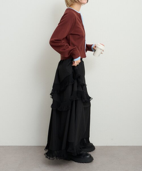 w closet(ダブルクローゼット)の「イレヘムレースロングスカート(スカート・レディース・オフホワイト/ブラック・FREE)」の20枚目の写真