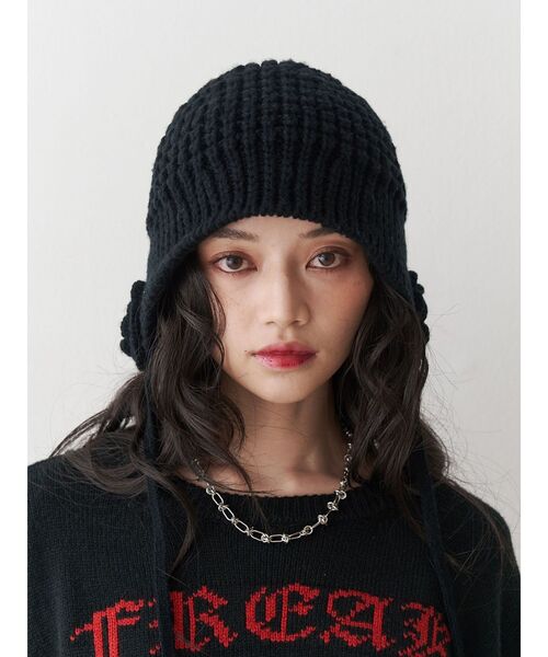 jouetie(ジュエティ)の「クロシェライクフラワーモチーフビーニー(ニットキャップ/ビーニー・レディース・アイボリー/ブラック・FREE)」の6枚目の写真