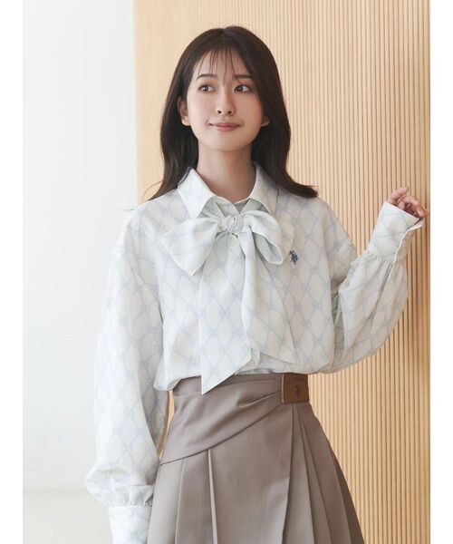 U.S. POLO ASSN.(ユーエスポロアッスン)の「U.S. POLO ASSN.別注ビッグリボンボリュームスリーブシャツ(シャツ/ブラウス・レディース・その他1/オフホワイト/ライトブルー・FREE)」の6枚目の写真