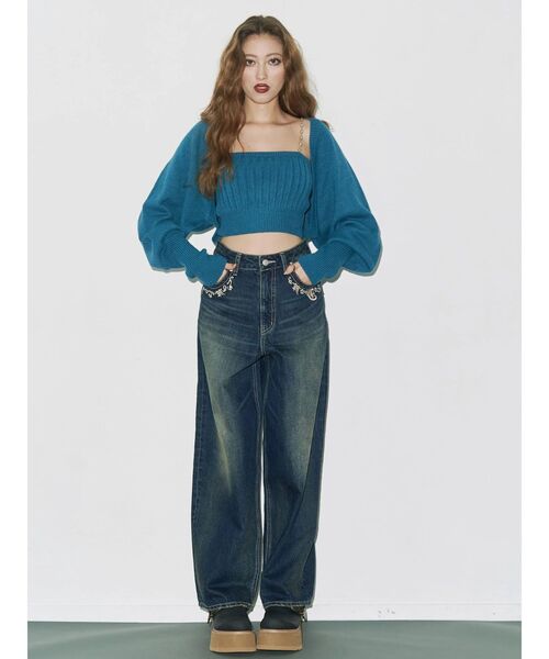 セール】ポケットエンブロイダリーワイドデニムパンツ（デニムパンツ