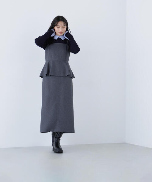 NATURAL BEAUTY BASIC（ナチュラルビューティーベーシック）の「◇ペプラムキャミジャンスカ（ジャンパースカート・レディース・チャコールグレー/ベージュ・SMALL/MEDIUM/P/S）」の8枚目の写真