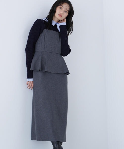 NATURAL BEAUTY BASIC（ナチュラルビューティーベーシック）の「◇ペプラムキャミジャンスカ（ジャンパースカート・レディース・チャコールグレー/ベージュ・SMALL/MEDIUM/P/S）」の9枚目の写真