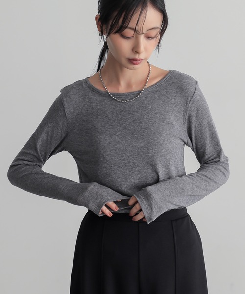 for/c(フォーシー)の「ウール混Uネックカットソー【サスティナブル】(Tシャツ/カットソー・レディース・ブラック/オフホワイト/チャコール・L/M/LL)」の4枚目の写真