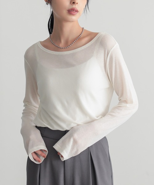for/c(フォーシー)の「ウール混Uネックカットソー【サスティナブル】(Tシャツ/カットソー・レディース・ブラック/オフホワイト/チャコール・L/M/LL)」の13枚目の写真