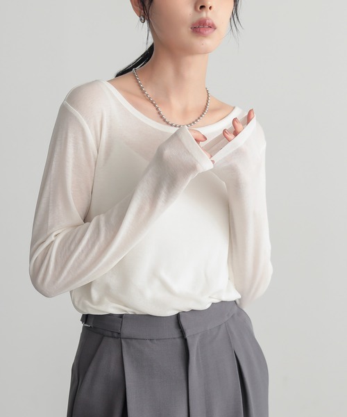 for/c(フォーシー)の「ウール混Uネックカットソー【サスティナブル】(Tシャツ/カットソー・レディース・ブラック/オフホワイト/チャコール・L/M/LL)」の14枚目の写真