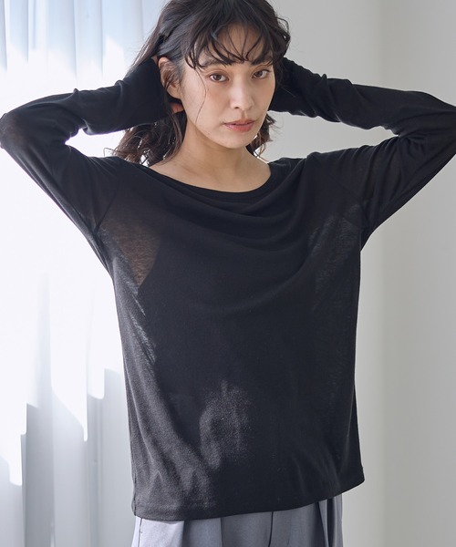 for/c(フォーシー)の「ウール混Uネックカットソー【サスティナブル】(Tシャツ/カットソー・レディース・ブラック/オフホワイト/チャコール・L/M/LL)」の21枚目の写真