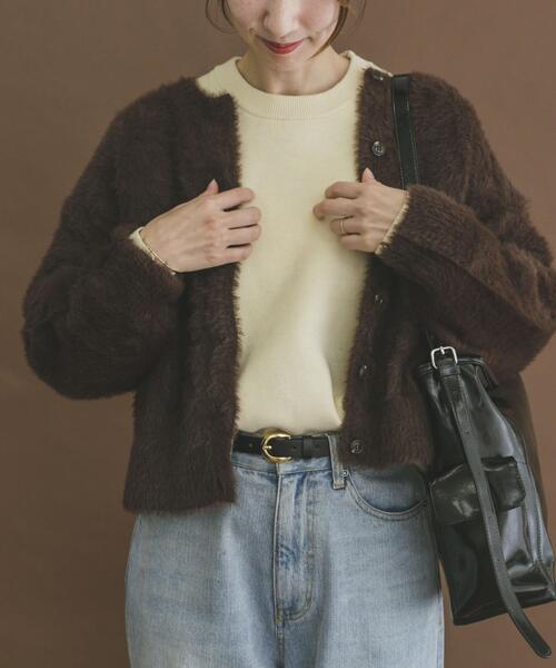 ITEMS URBANRESEARCH(アイテムズ アーバンリサーチ)の「フェザーニットカーディガン(カーディガン/ボレロ・レディース・ブラウン/ラベンダー/ライトベージュ・FREE)」の1枚目の写真