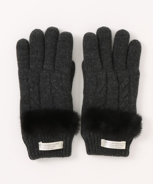セール】【SETUP7】C'est doux ケーブルニット＆ファー 5本指手袋 FTL