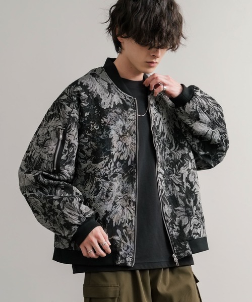 ロージーモンスター　フラワープリントオーバージャケット セール】オーバーサイズゴブラン織りヴィンテージフラワーMA-1/総柄