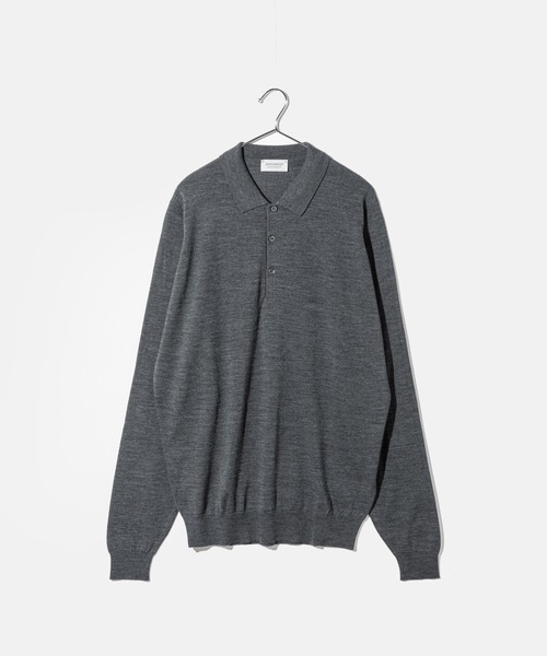 JOHN SMEDLEY（ジョンスメドレー）の「JOHN SMEDLEY BELPER ジョンスメドレー ベルパー 長袖 ポロシャツ メリノウール ポロシャツ（ポロシャツ・メンズ・ネイビー系/シルバー/ブラック/チャコール・LARGE）」の2枚目の写真