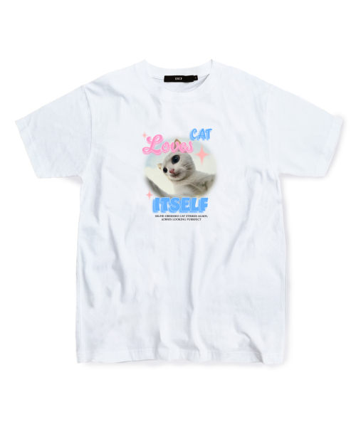 ESCAPEFROM(エスケープフロム)の「セルフィーキャットTシャツホワイト(Tシャツ/カットソー・レディース・その他・SMALL/MEDIUM/LARGE)」の1枚目の写真
