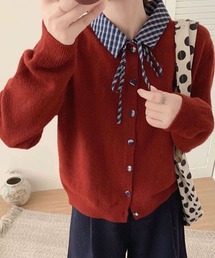 レディースのカーディガン/ボレロ（レッド/赤色系・リボン