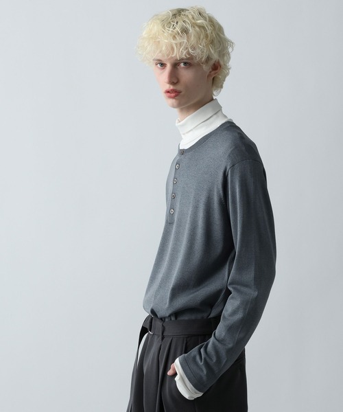 HARE（ハレ）の「メランジヘンリーネックプルオーバー(HARE）（ニット/セーター・メンズ・ブルー/ブラック/ホワイト・FREE）」の5枚目の写真