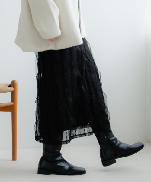 flower（フラワー）の「フラッフィーチュールスカート（スカート・レディース・アイボリー/ブラック・FREE）」の2枚目の写真