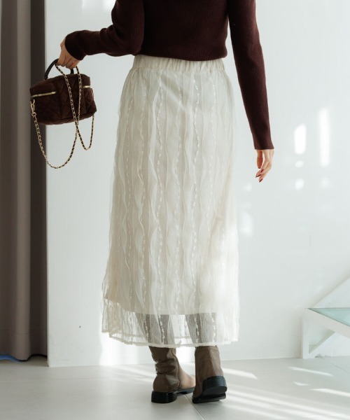 flower（フラワー）の「フラッフィーチュールスカート（スカート・レディース・アイボリー/ブラック・FREE）」の5枚目の写真