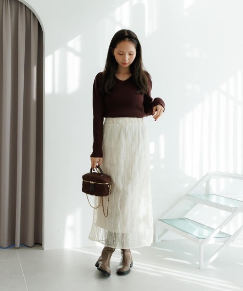 flower（フラワー）の「フラッフィーチュールスカート（スカート・レディース・アイボリー/ブラック・FREE）」の6枚目の写真