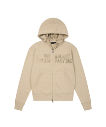 Contrast Patch Zip-Up Hoodie (Beige)