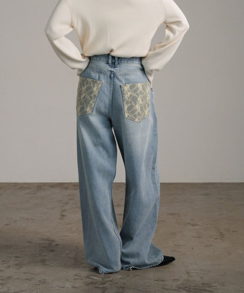 LOWRYS FARM（ローリーズファーム）の「レースデニム　601055（デニムパンツ・レディース・ブルー系その他5/ブルー系その他6/ブルー系その他4・SMALL/MEDIUM/LARGE）」の3枚目の写真